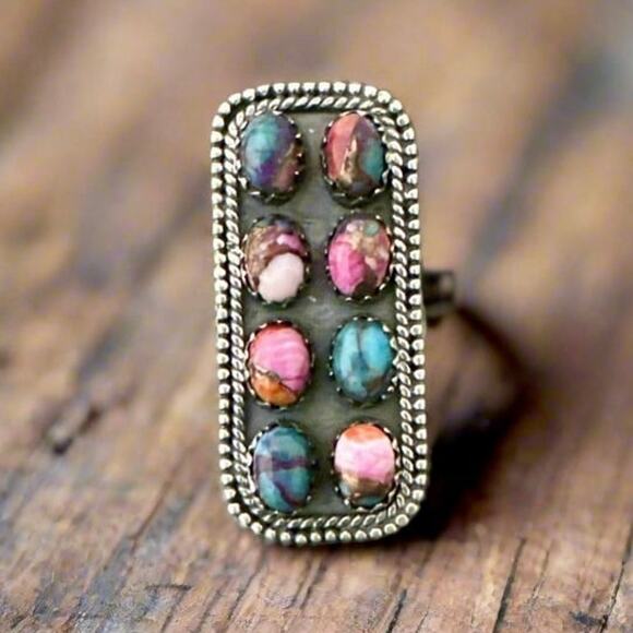 Handmade Pink Dahlia  Long Native American Style Ring Sterling Silver Size 8 - Picture 6 of 7